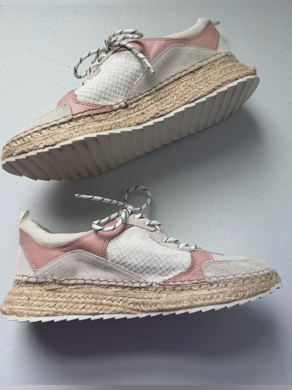 Marc Fisher Janette 3 Espadrille Sneaker  Leather Blend  White Pink Size 7.5